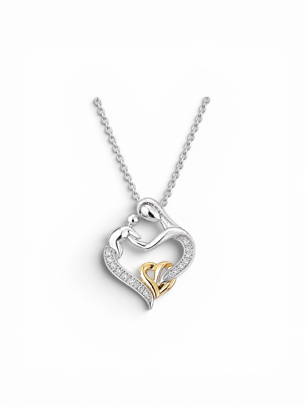 Ralph Lauren Mother Child Diamond Pendant Necklace 14K Gold Sterling Heart 18in